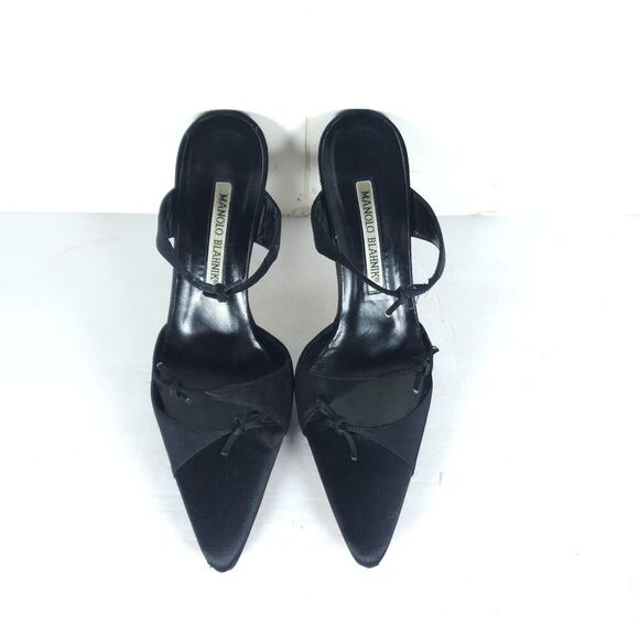 Manolo Blahnik Women's EU36 US6 Black Satin Pointed Toe Stiletto Mules Pumps - Picture 4 of 16